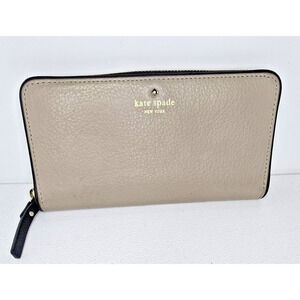 kate spade NY Continental Wallet Cobble Hill Leather Zip Around Lacey Beige